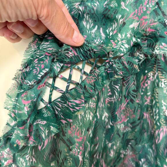 IRO Paris Date Top Blouse Size 38 Babydoll Ruffle Flutter Sleeve Semi Sheer Boho - Picture 11 of 16